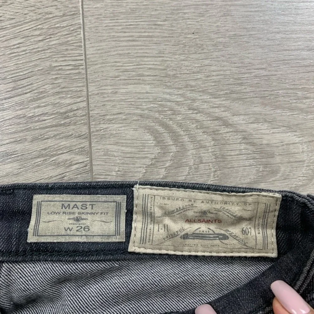 All Saints Mast Low Rise Skinny Vintage Grey Distressed Jeans